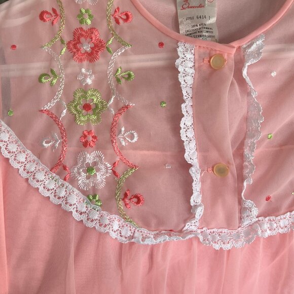 Vintage Embroidered Floral Lace Baby Doll Slip Mini Dress Nightgown Chemise PJs - Picture 7 of 8